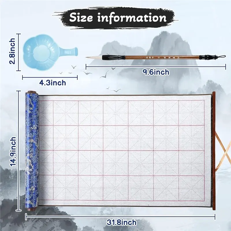 ABRJ-6 قطعة مجموعة ممارسة الخط الصيني قماش الخط مع فرشاة القلم طبق بلاستيكي هدية للمبتدئين المدرسة المنزلية #6
