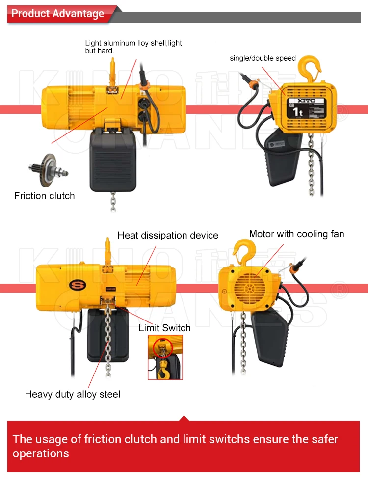 Remote Control Bag Stage Mode Pull Lift Manual Lifting 1 2 3 5 Ton Electric Chain Hoist With Electric Trolley