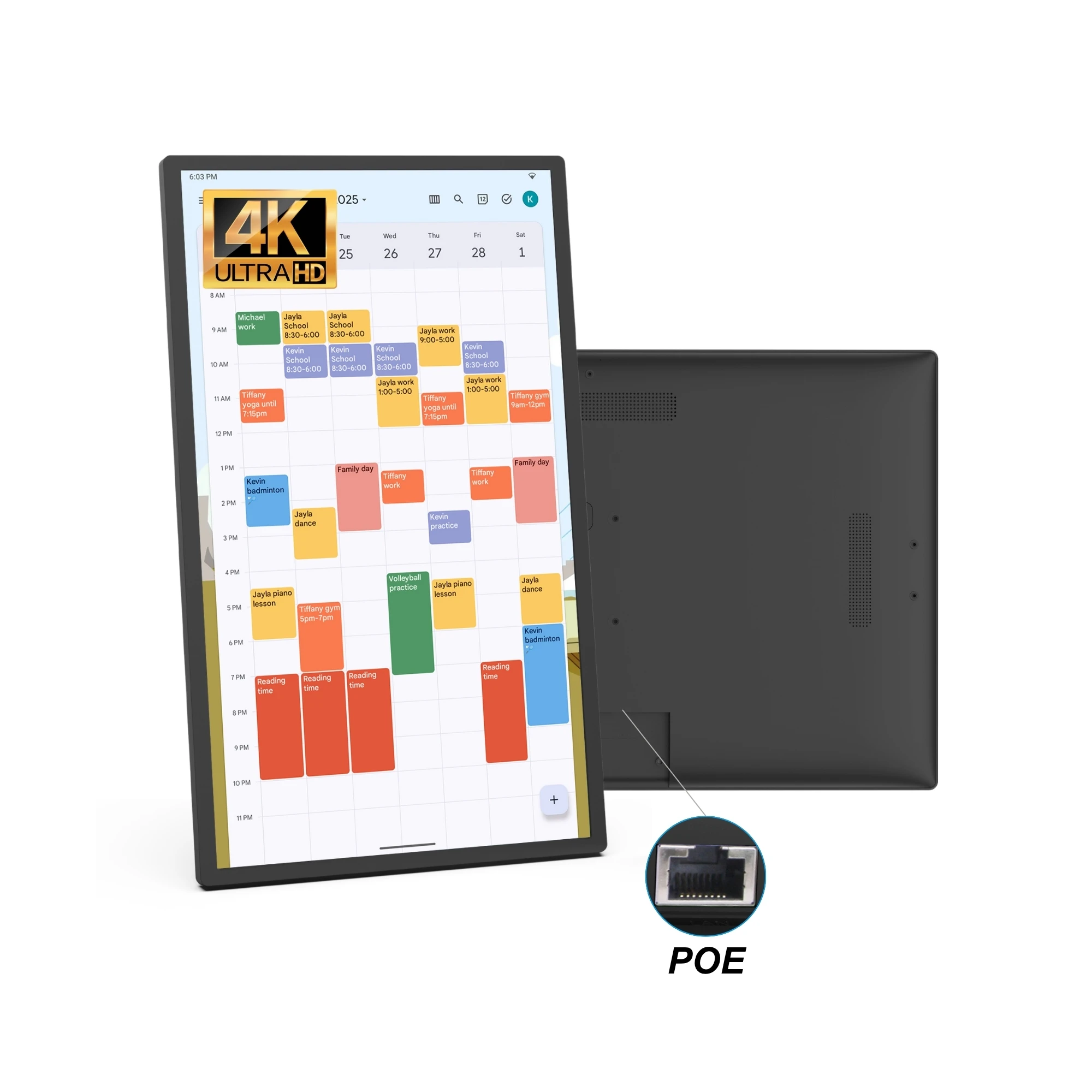 

Smart Digital Calendar 32" Touch Screen 4K Google Family Calendar Android 14 Wall Calendar Display Optional POE for Schedules