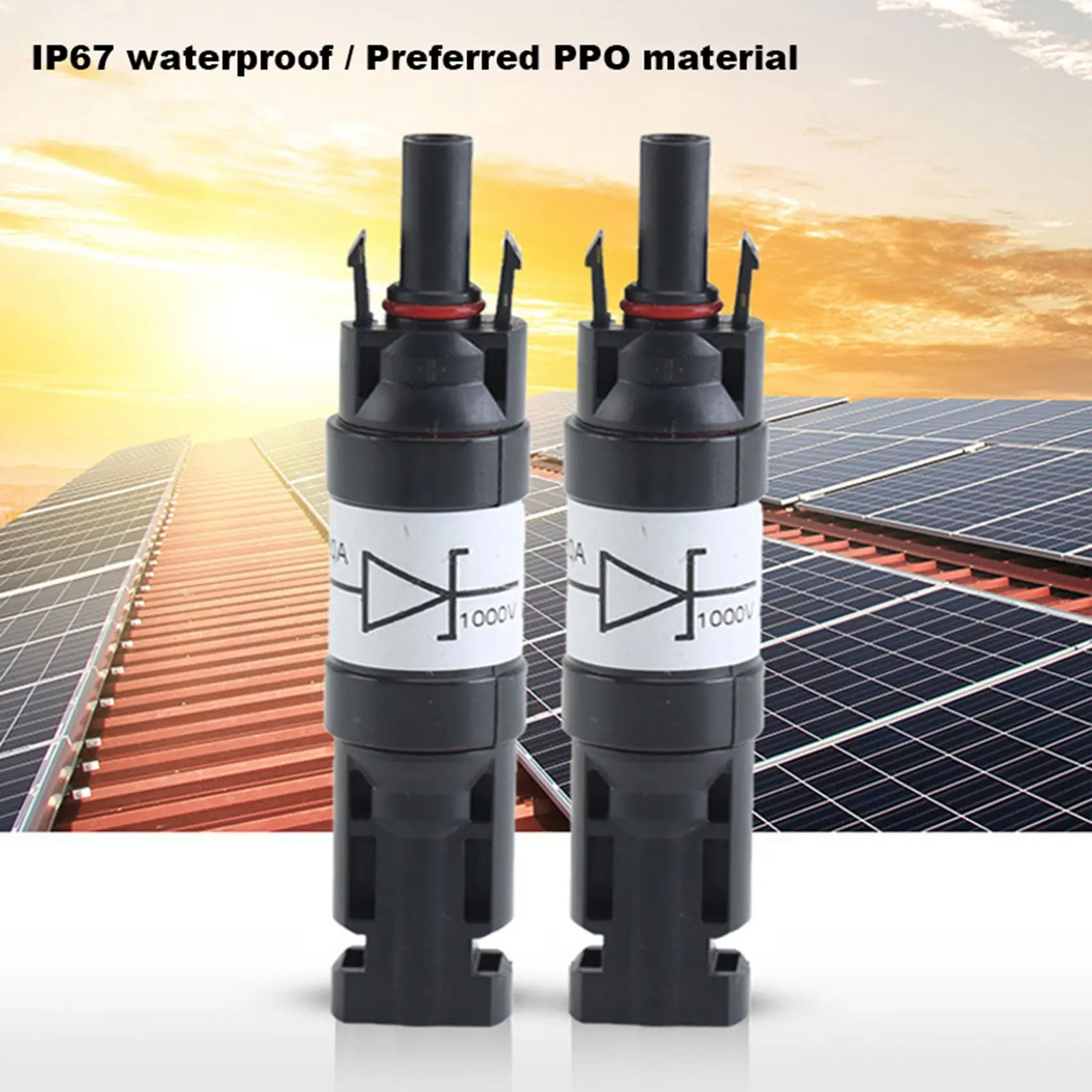 5PCS Solar Connector with Diode Waterproof PV Connector DC1000V 20A IP67 PPO Male Female Connector Plug