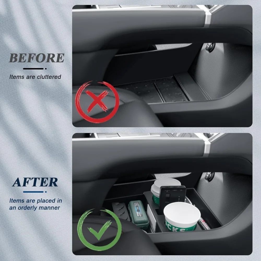 2Pcs For 2024 Hyundai Santa Fe Center Console Organizer Armrest Storage Lower Console Organizer Storage Tray Drink Holders