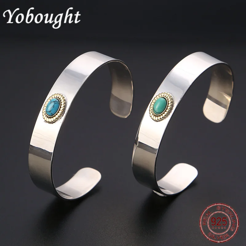 

Natural Turquoise S925 Pure Silver Fashionable And Simple Open Mouth Silver Bracelet For Women's Light Luxury Jewelry Gift