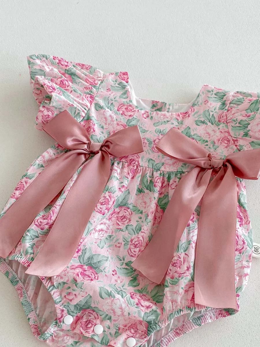 [Free Headband] Baby Romper Sweet Flower Jumpsuit Sweet Princess Baby Clothes 0-24 Months