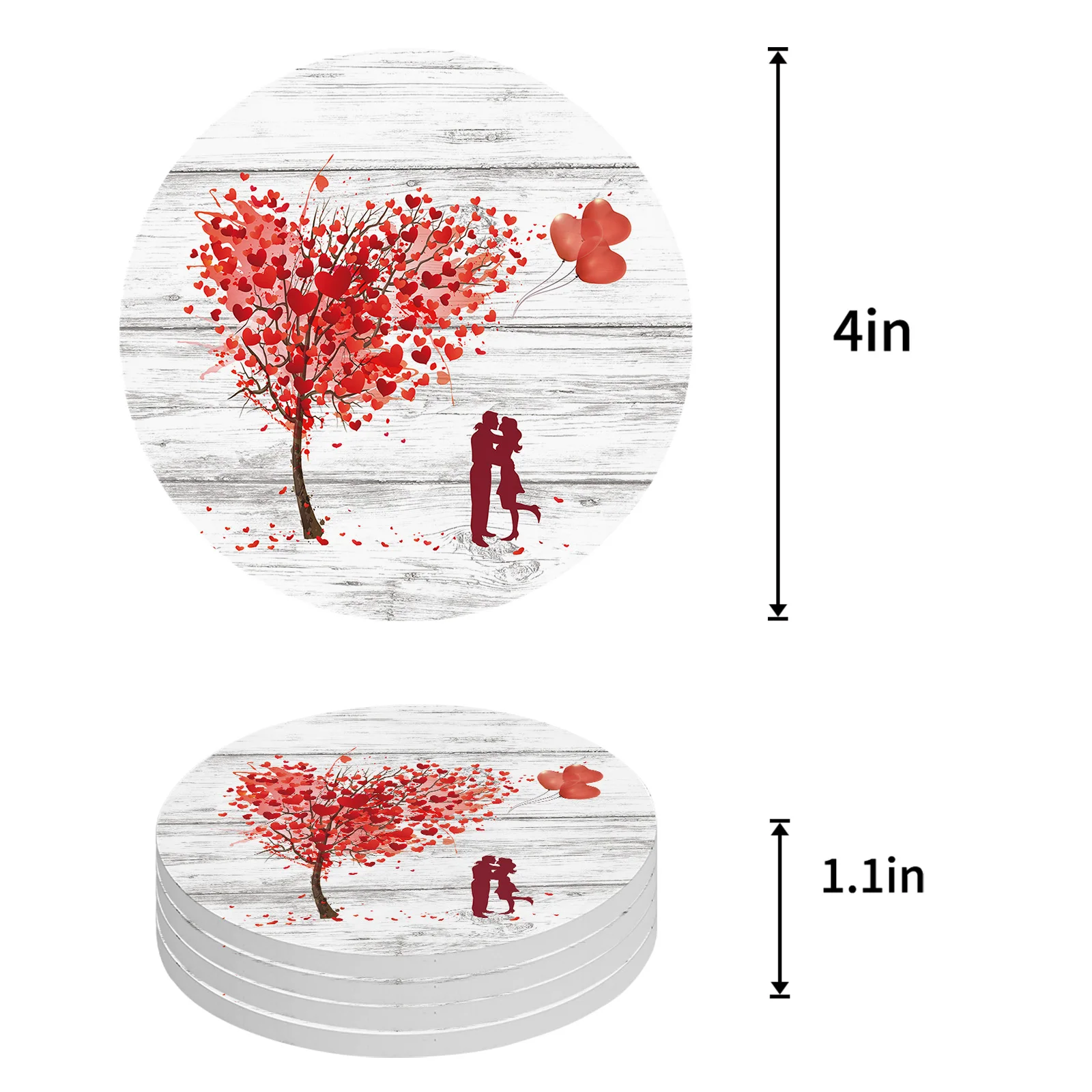 Valentine'S Day Love Tree Balloon Couple Ceramic Coaster Set Coffee Tea Cup Coasters Kitchen Accessories Round Placemat