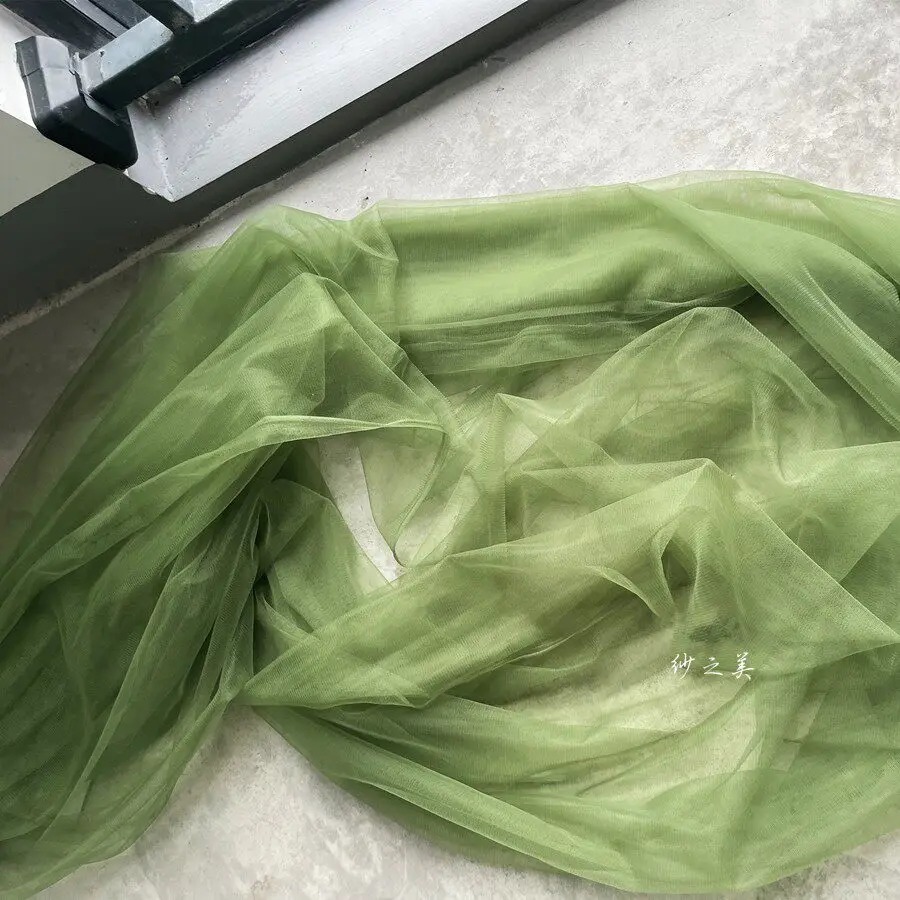 Durable Grass Green Avocado Soft Mesh Draping Fabric for Wedding Chair Back Yarn Purdah Build Gauze Skirt Fabric