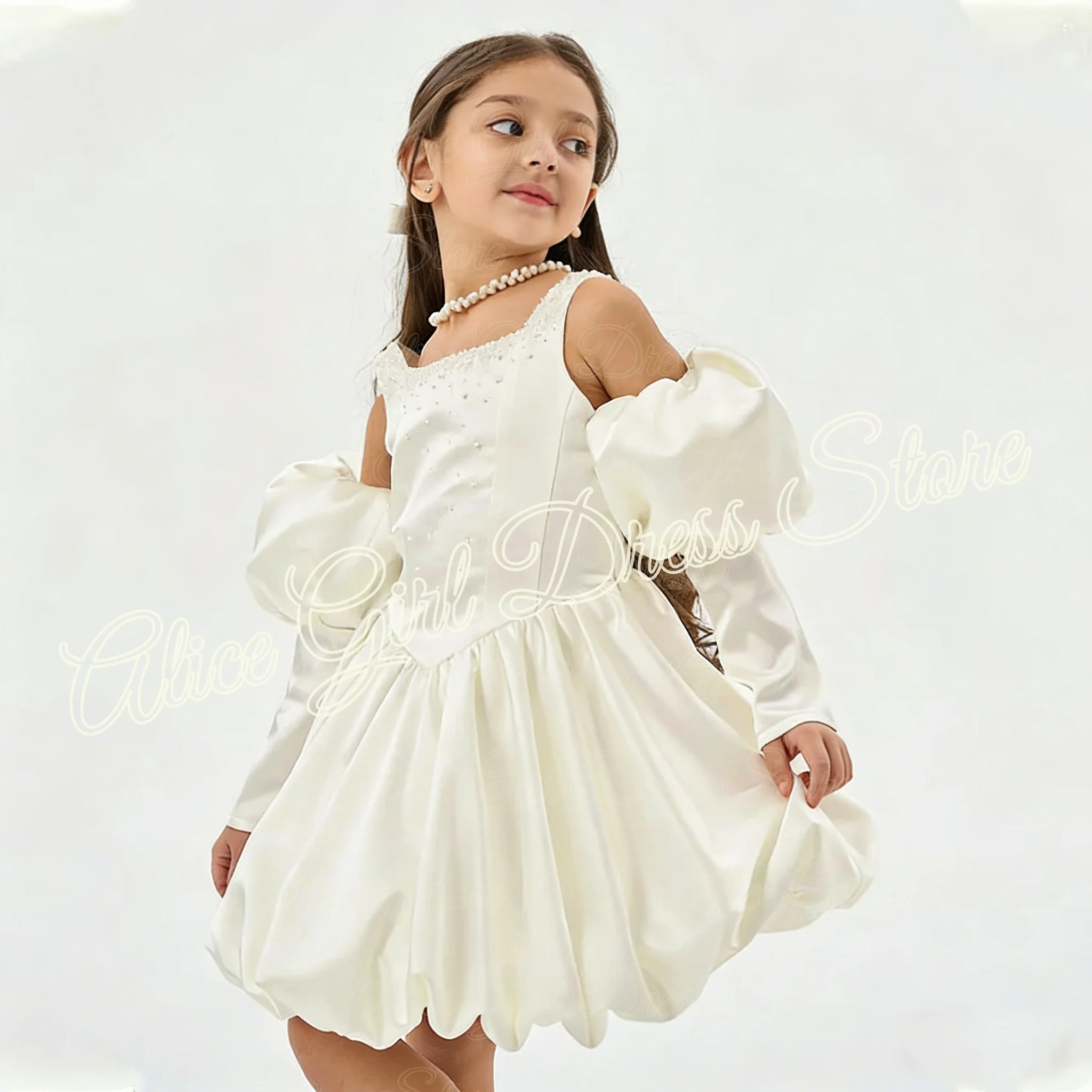 

Customized Sleeveless Flower Girl Dresses for Wedding Tulip Knee Length Girl First Communion Baby Kids Birthday Party Gowns