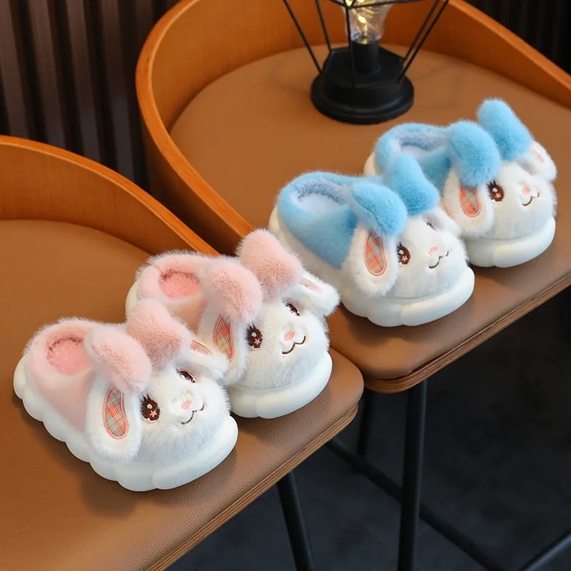 Cute Cartoon Rabbit Children Cotton Slippers Soft Non-slip Winter Girl Shoes Warm Plush Boys Home Slipper Kids Indoor Floor Shoe