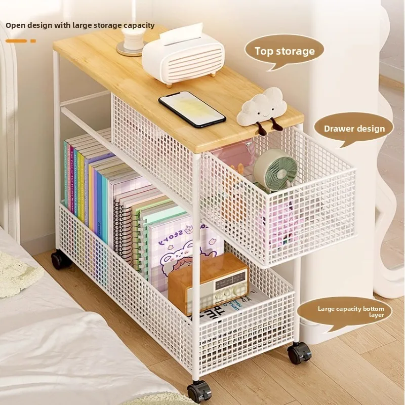 Ultra Narrow Bedside Table, Metal Rolling Cart, Slim Gap Storage Cabinet, 3-Tier Mobile Nightstand with Wheels for Small Space