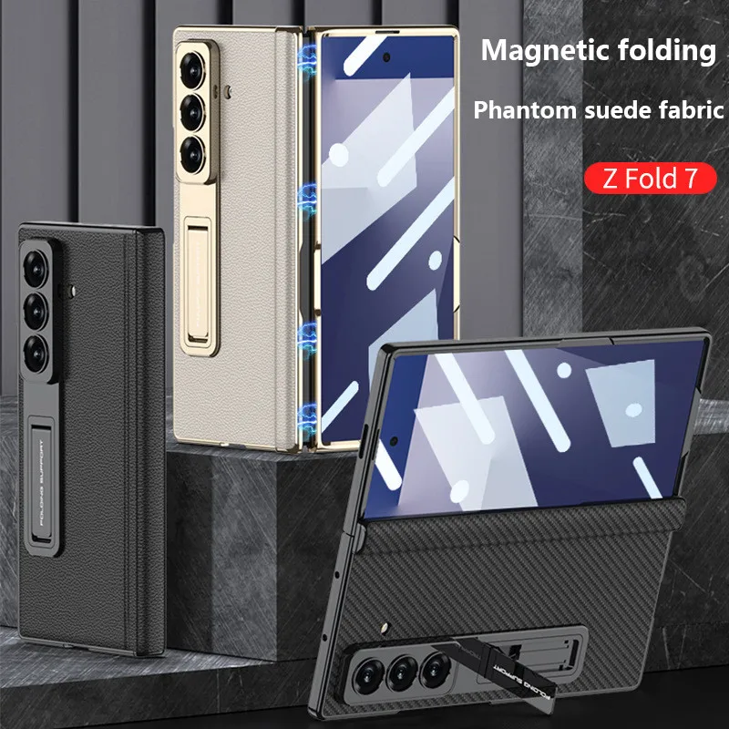 

Кожаный чехол для телефона с магнитной петлей для Samsung Galaxy Z Fold 7 Fold7 zfold7 5G, защитное стекло для экрана, складной противоударный чехол