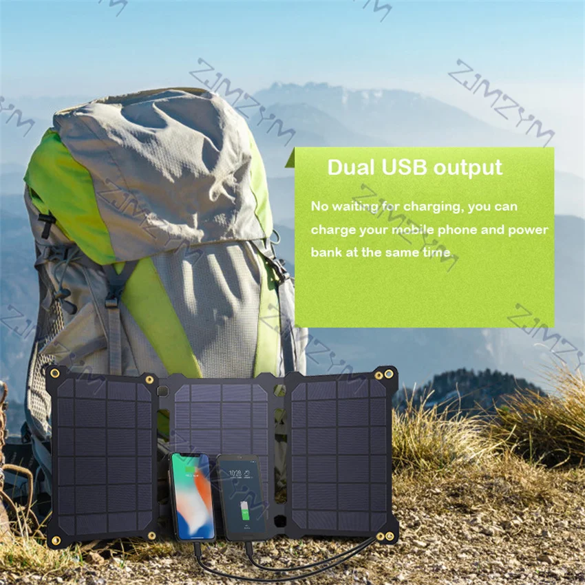 Solar Charger 21W Waterproof ETFE Solar Panel with iSolar Technology Dual USB Ports Folding Outdoor Camping Solar Charger 5V