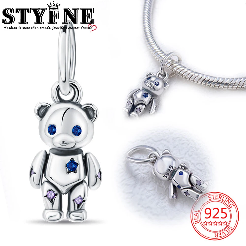 Creative 925 Sterling Silver Movable Teddy Bear Dangle Charm Fit DlY Bracelet Necklaces Women's Cute DIY Jewelry Accessories