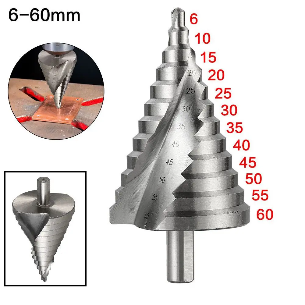 Pagoda Drill Step Drill Bit Open Multiple Aperture Silver Color Spiral Wood Hole Cutter 6-60mm High Speed Steel