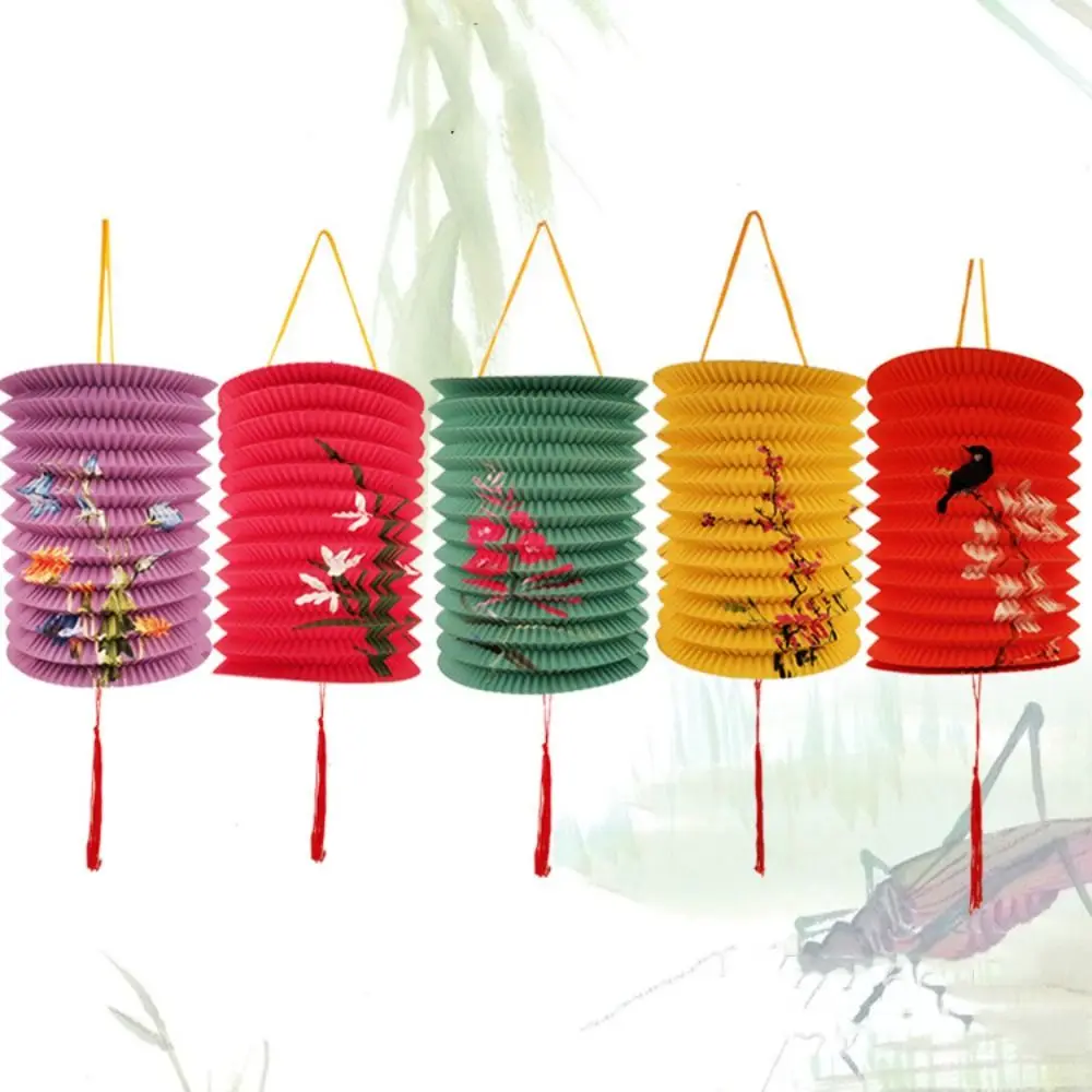 Portable Paper Organ Lantern Cylindrical Foldable Hanging Lantern Chinese Style Printed Middle Autumn Festival Lantern Door