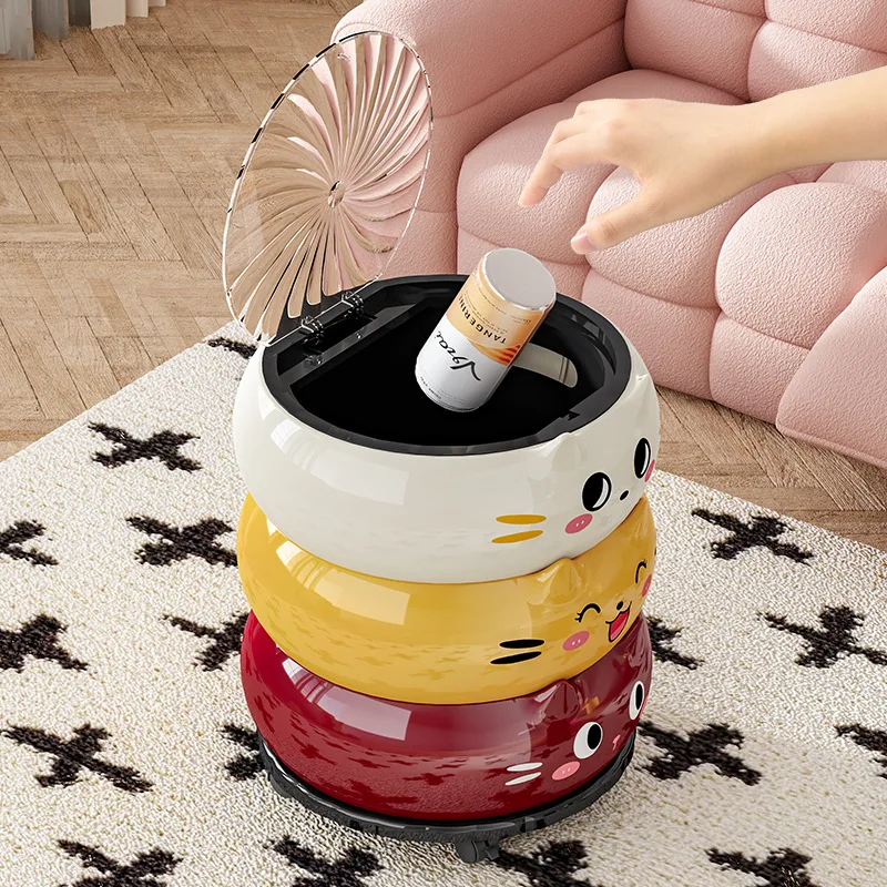 Movable Rolling Trash Can Flip Lid Design Household Waste Bin, Portable Garbage Basket for Kitchen Bedroom Living Room Bathroom