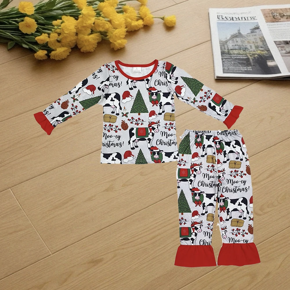 

9.15 Baby Girls Winter Clothes Baby Girls Christmas Cows Tops Pants Pajamas Clothes Sets