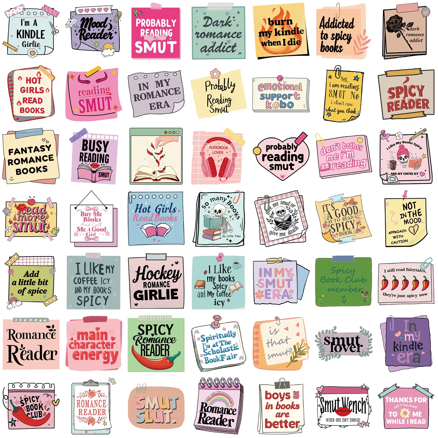 50PCS Bookish Sticky Note Scrapbook Stickers Diary Laptop Luggage Skateboard Graffiti Decal Fun Stylish Classic Toys