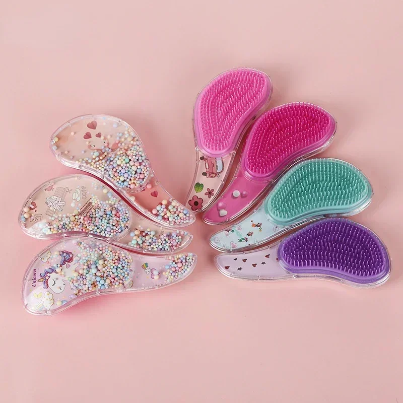 Cute Children Hairdressing Comb for Kids Anti-knot Massage Flowing Bead Hair Comb Children Girls Dress Up Makeups Toy Gifts