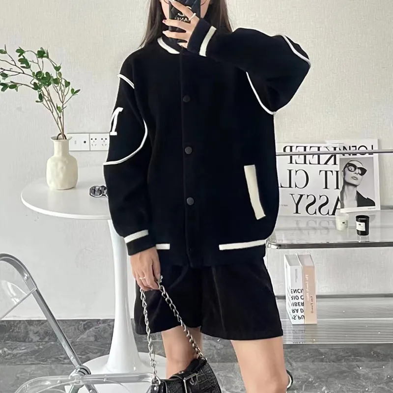 Korean Retro Baseball Uniform Coat for Women 2023 Autumn New Casual Sports Loose All-Matching Student Jacket Crop Top