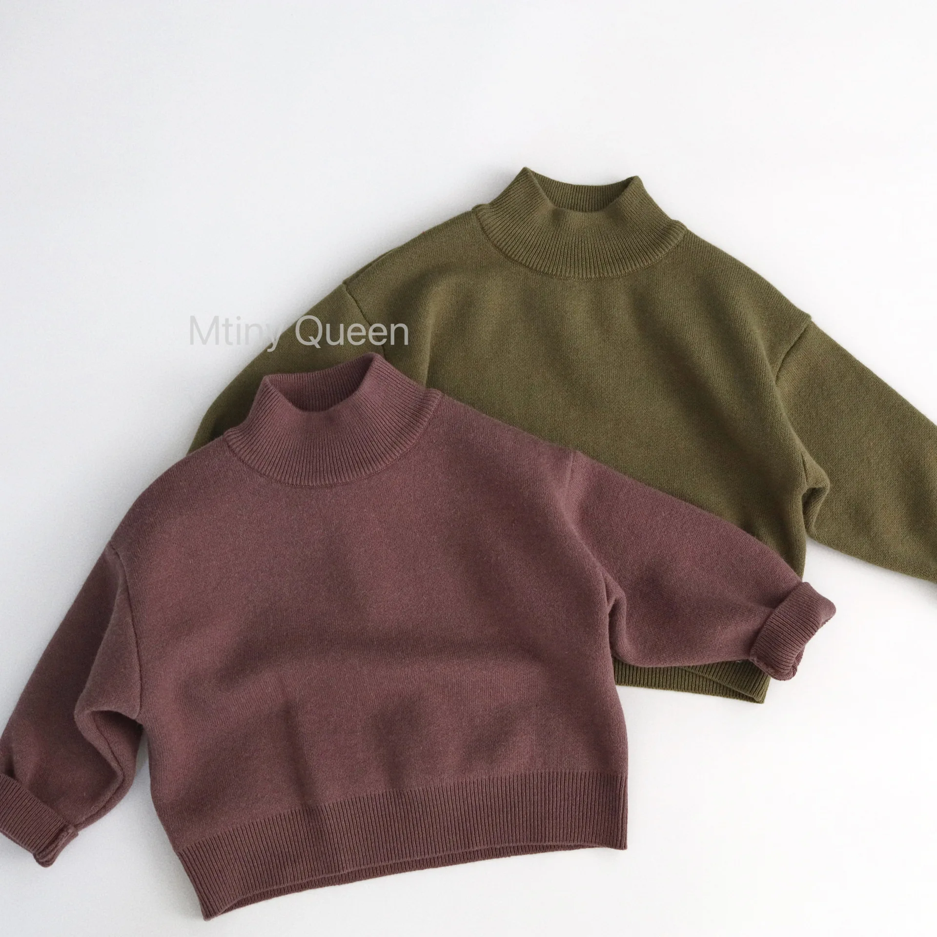 

2025 Winter New Children Fleece Sweater Solid Girls Knitted Pullover Baby Long Sleeve Thick Warm Tops Kids Boys Casual Knitwear