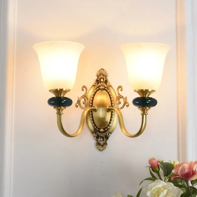 All-copper American bedroom single-head bedside wall lamp, living room household double-head single-head lamp, stair lamp, aisle