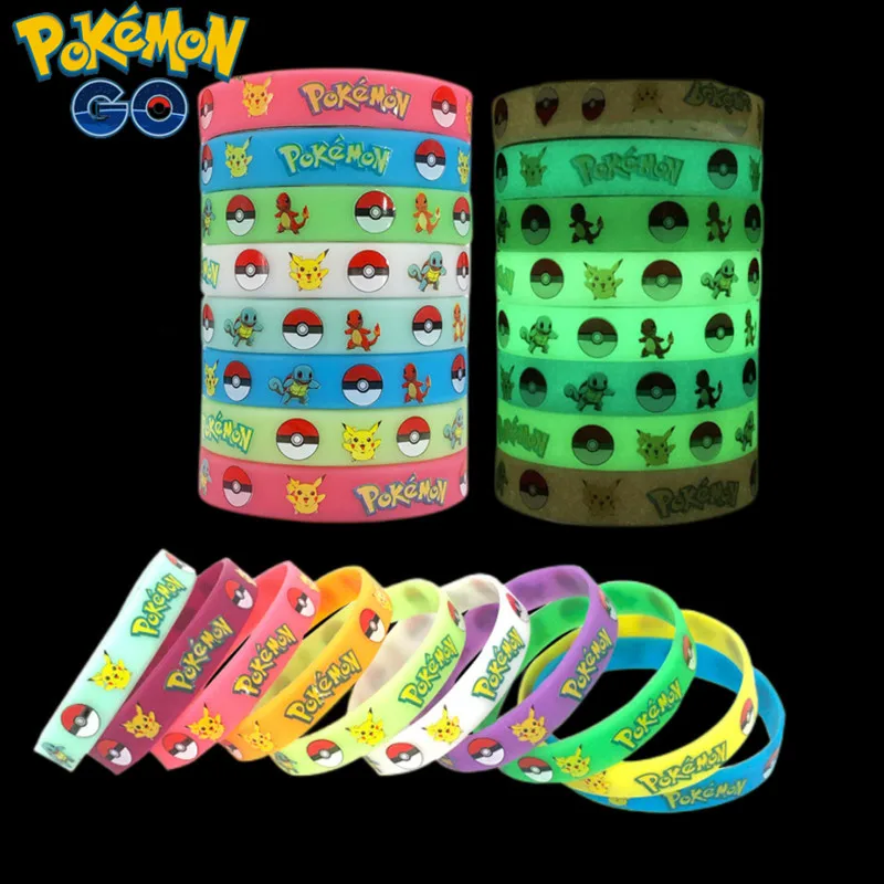 Pokemon Pikachu bracciale Glow in materiale siliconico scuro Action Figure Print Jewelry basket Sport Teammate Wristband Toy Gift