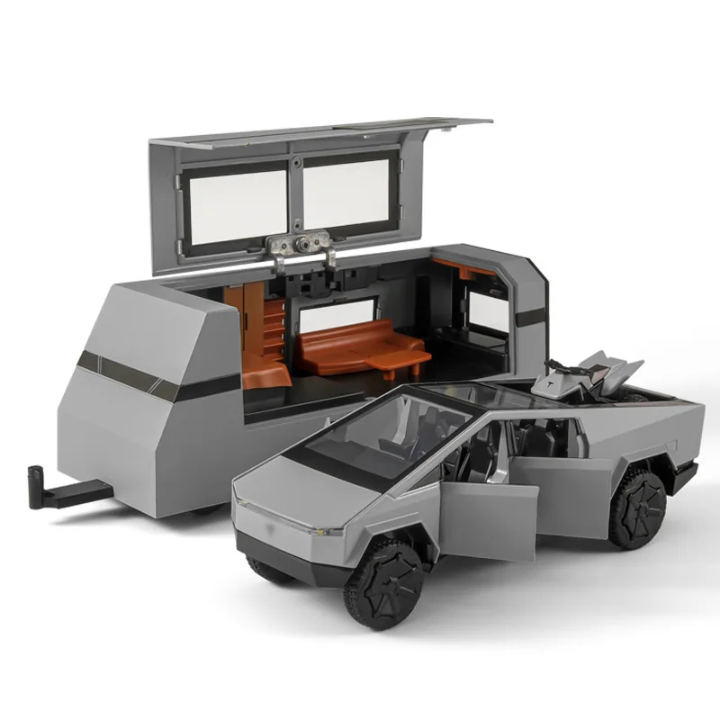 

1/32 Tesla Cybertruck Pickup Alloy Car Model Diecasts Off-road Vehicles Truck Car Model Sound Light Kids Toys Gift With Suitcase