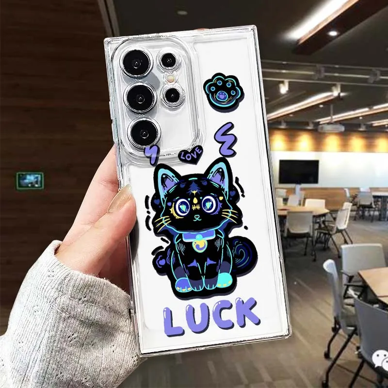 Anime Cat Pattern Cool Phone Case For Samsung Galaxy S26 S25 S24 S23 S22 S21 S20 S10 Lite FE Edge TPU 5G Transparent