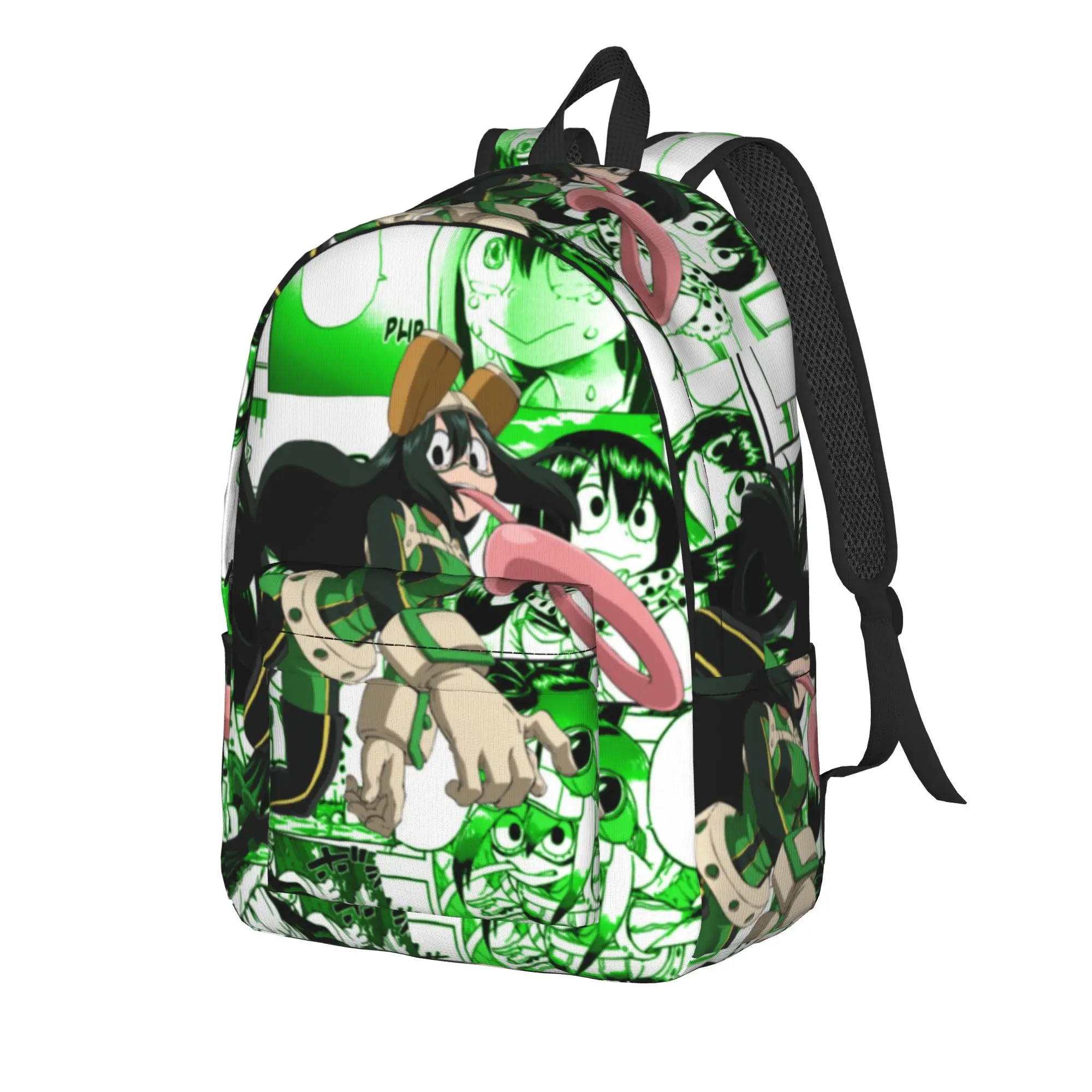 Tsuyu Asui Manga Teenage Backpack with Pocket High School Business Academy Anime Daypack for Men Women College Canvas Bags