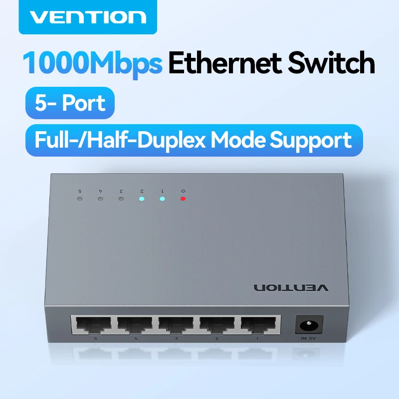 

Ethernet-коммутатор Vention, 1000 Мбит/с, 5-портовый сетевой интеллектуальный коммутатор для ПК, маршрутизатор, Lan Hub, адаптер-сплиттер RJ45, полный/половинный дуплексный адаптер