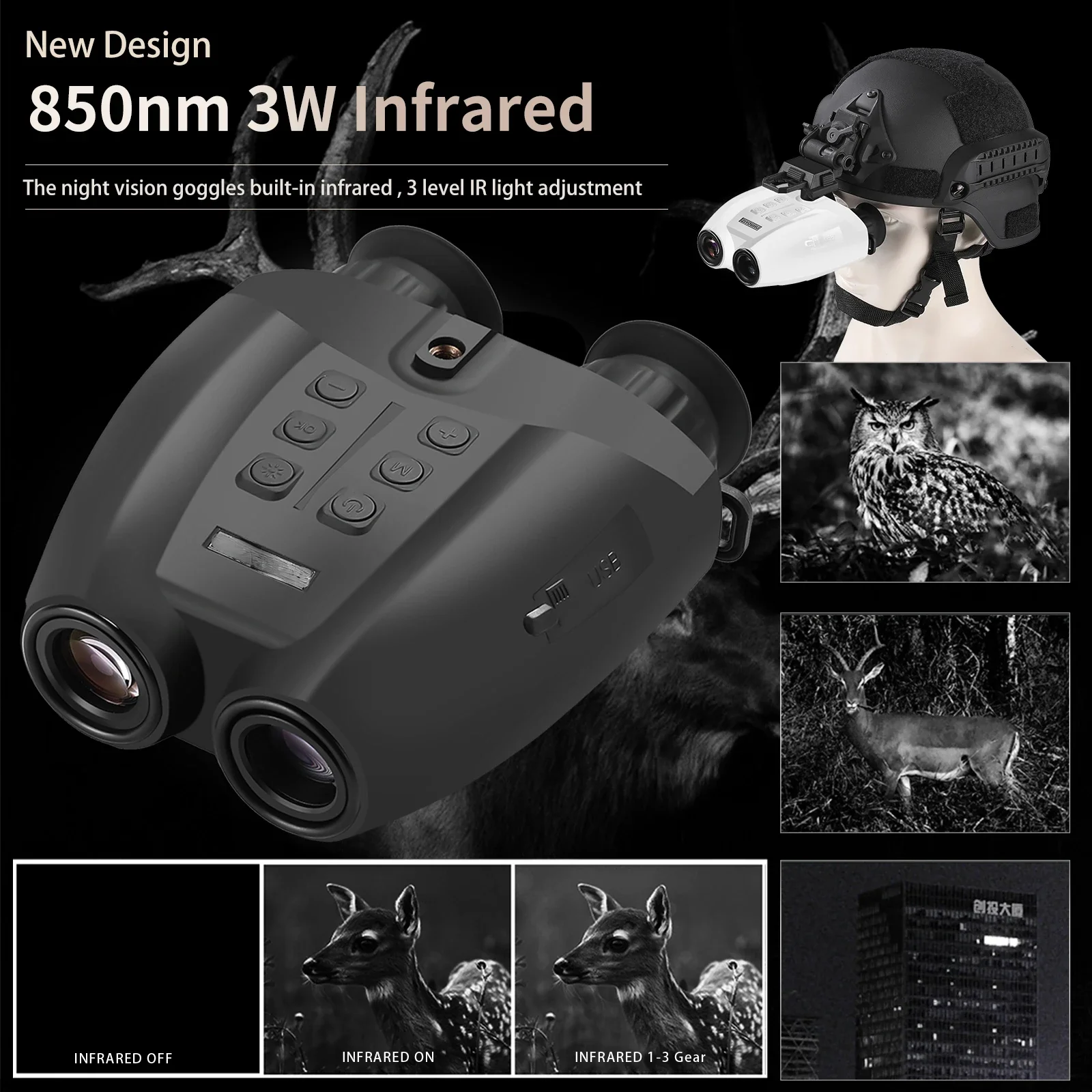 PVS-32  Infrared Night Binoculars NVG Mount Head Mounted HD 1080P Video Camera New Tacticle Helmet Night Vision Goggles 8X Zoom