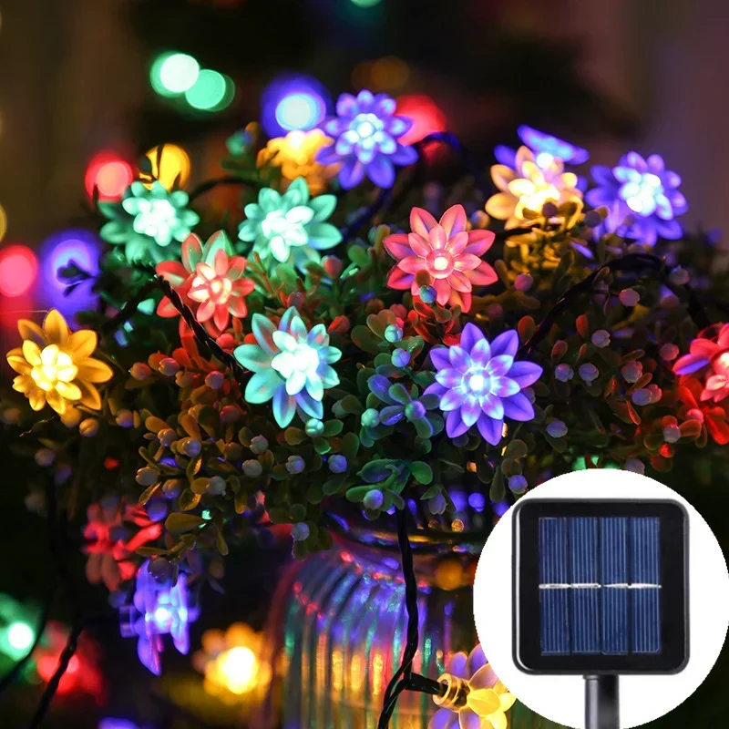 Imagem -03 - Lotus-solar Led Lights String para o Exterior Flores de Cerejeira Abelha Festa de Casamento Jardim de Natal Fada Decoração do Pátio