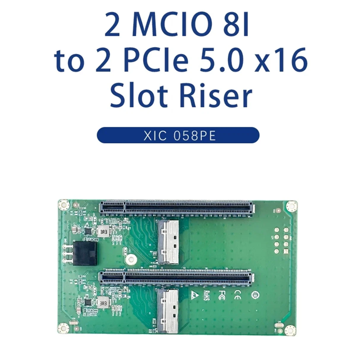 CHFL Dual MCIO 8I a 2x PCIe5.0 X16 Slot Riser Card com ATX 2x3 Pin GPU Power Connector
