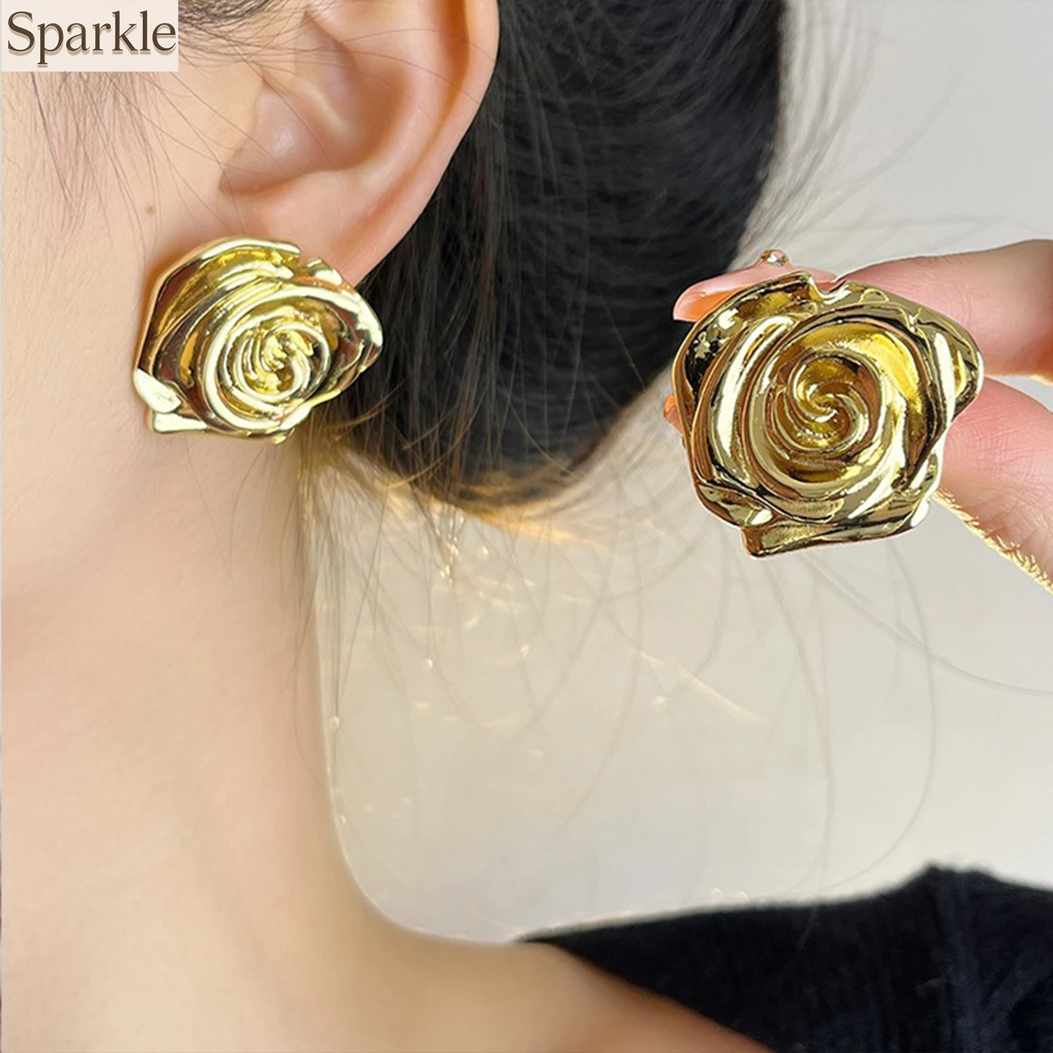 

Gold Silver Chunky Metallic Rose Stud Earrings Trendy Y2K Flower Statement Jewelry for Women Party Gift Ideas