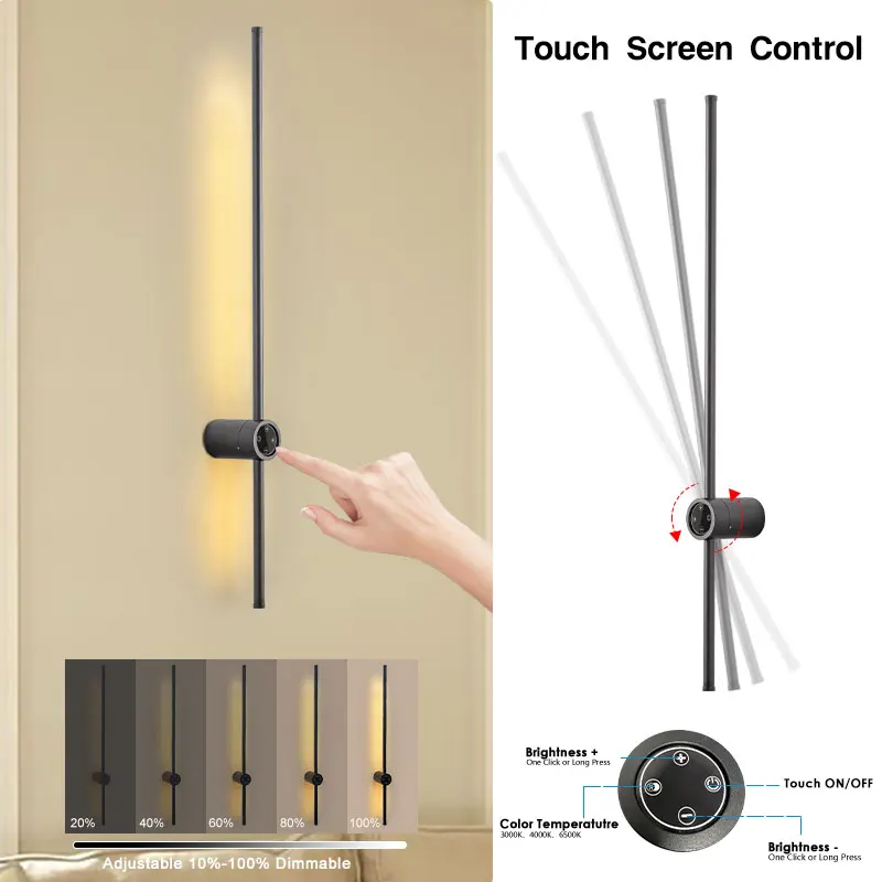 

Крытый 360° ° Вращающиеся светодиодные настенные светильники с затемнением и сенсорным экраном Трехцветные светильники Светодиодные настенные бра Настенные светильники