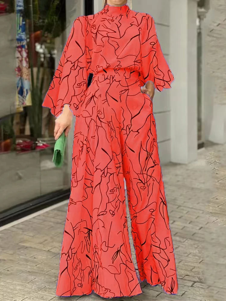 TRAF Autumn Fashion Back Zipper Jumpsuit Women\'s Casual Long Sleeve Tie Knot Strap Jumpsuits Loose Wide Leg Pants Streetwear