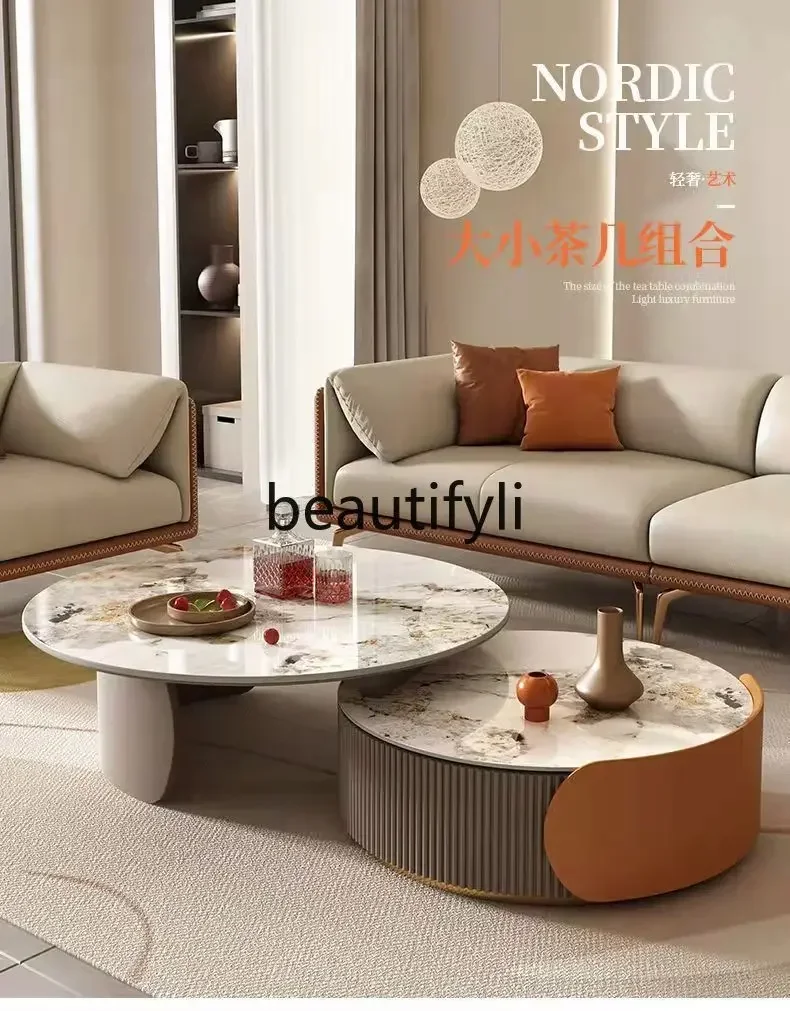 DD45 Slate Large and Small Round Coffee Table Living Room Light Luxury TV Cabinet Minimalist Combination Extendable