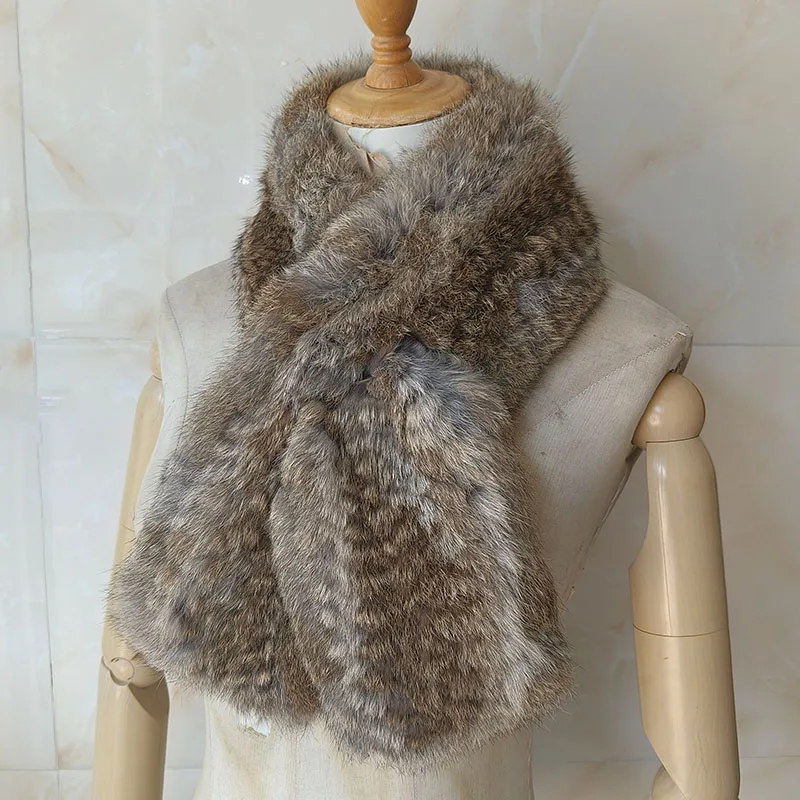 

2026 New Knitted Real Rabbit Fur Scarf Women Fashion Warm Winter Long Genuine Fur Scarves Female Genuine Fur Neck Warmer