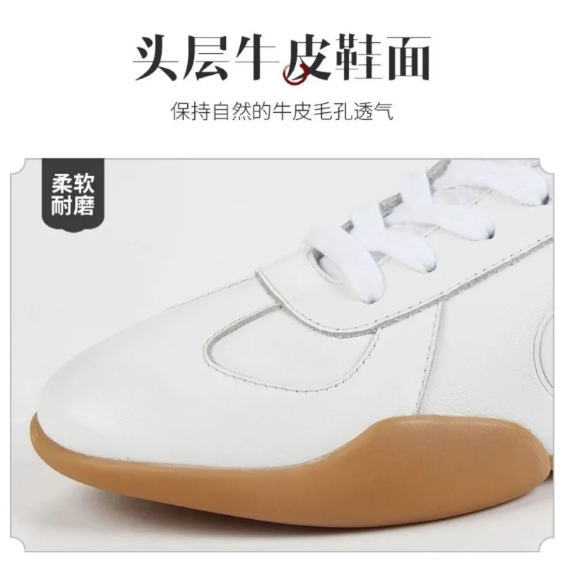 Sapatos de couro genuíno para homens e mulheres, couro macio, sola de tendão bovino, artes marciais, sapatos confortáveis de Tai Chi, sapato esportivo antiderrapante, outono