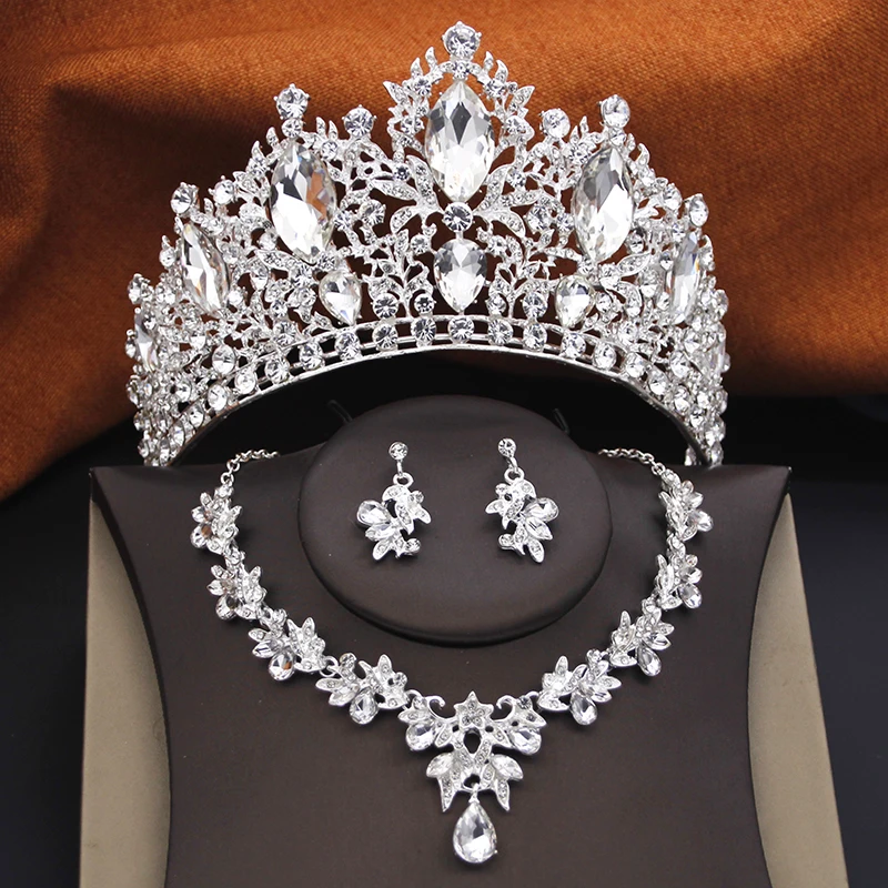 

Royal Queen Green Crown Bridal Jewelry Sets for Women Prom Wedding Dress Tiara and Necklace Earring Party Costume Accessories