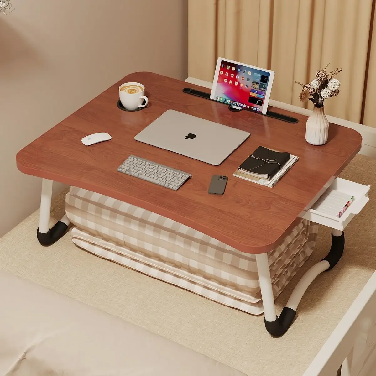 Folding Small Table on The Bed, Folding Table Edge, Bay Window, Installation-free Dormitory, Multi-functional Bedroom