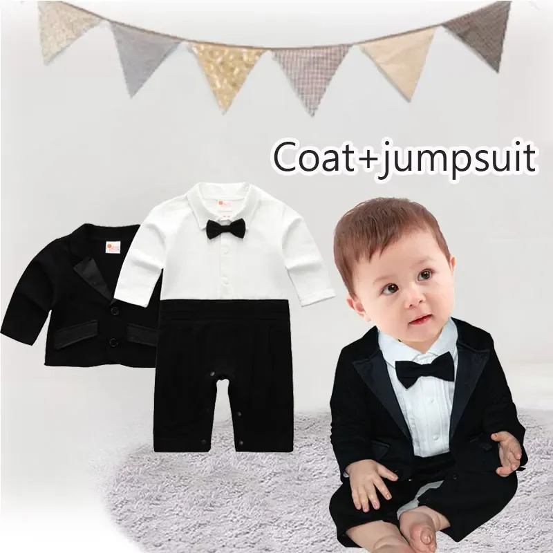 Baby Clothes Set Gentleman Boys Boss Outfit Romper Coat 1 Year Old  Birthday Formal Wedding Suit Newborn Photography Romper