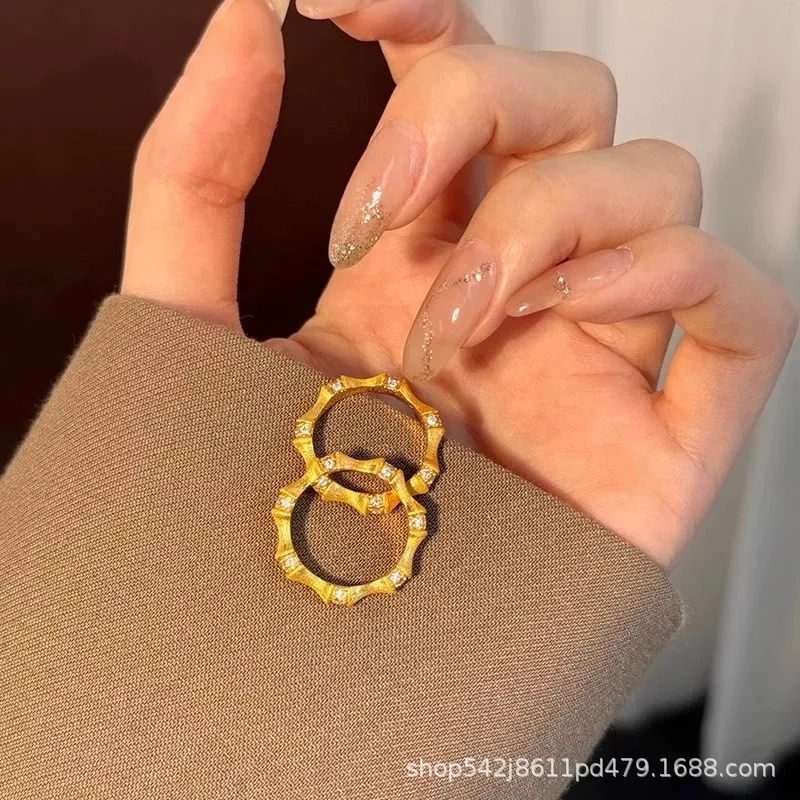 

Luxury 24K 9999 Pure Gold real gold Women's Bamboo Peace Ring Closed Mouth Ring