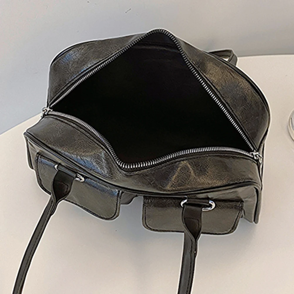 

Women Fashion Armpit Bag Double Pocket PU Vintage Shoulder Bag Solid Color Simple Commuting Bag Large Capacity Retro Handbag