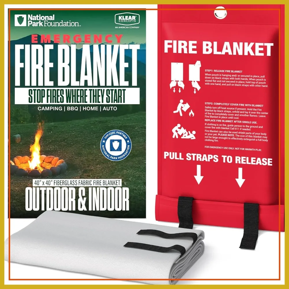 

Emergency Fire Blanket 40x40in Fiberglass for Home, Kitchen, Outdoor, Camping Safety, Designed in USA