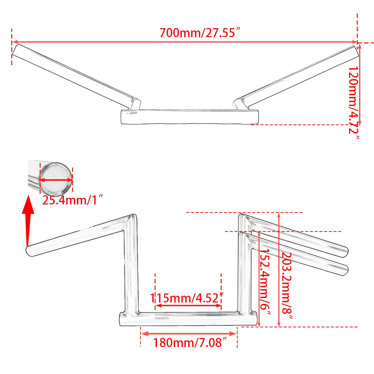 1" Black Chizeled Lo Z-Bar Handlebar 8" Rise Steel Handlebar Compatible with Harley 2007‑later XL & 2006‑2017 FXDB Motorcycles 6
