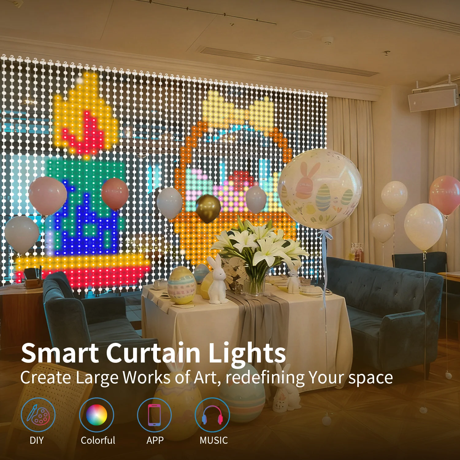 

USB-гирлянда Smart Point Control для штор, 400 светодиодов, синхронизация цвета/музыки, подарок-сюрприз, декор для дома и праздников.