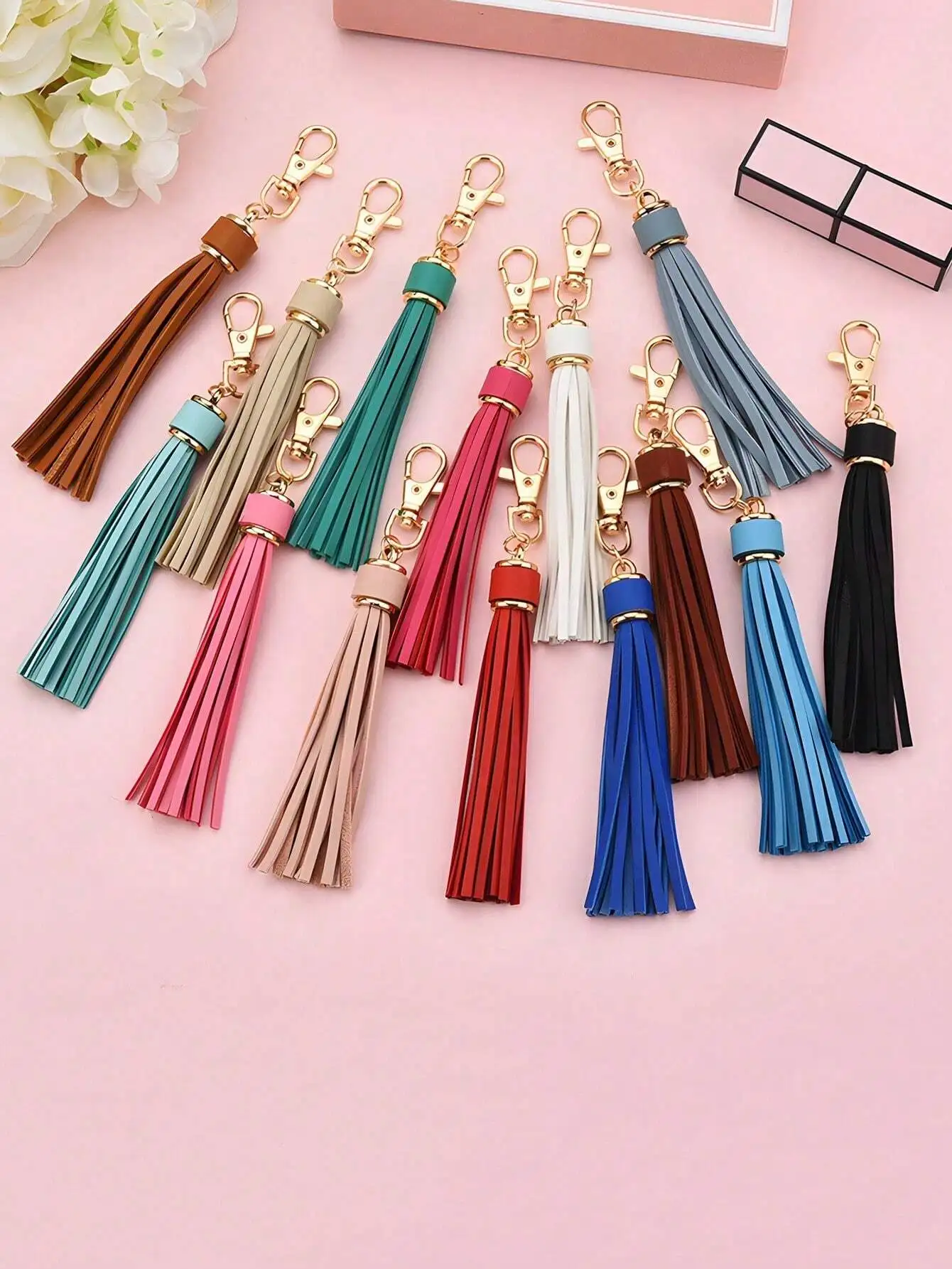 1pc Personalized Tassel Pendant Faux Leather Keychain/Bag Decoration With Long Fringe