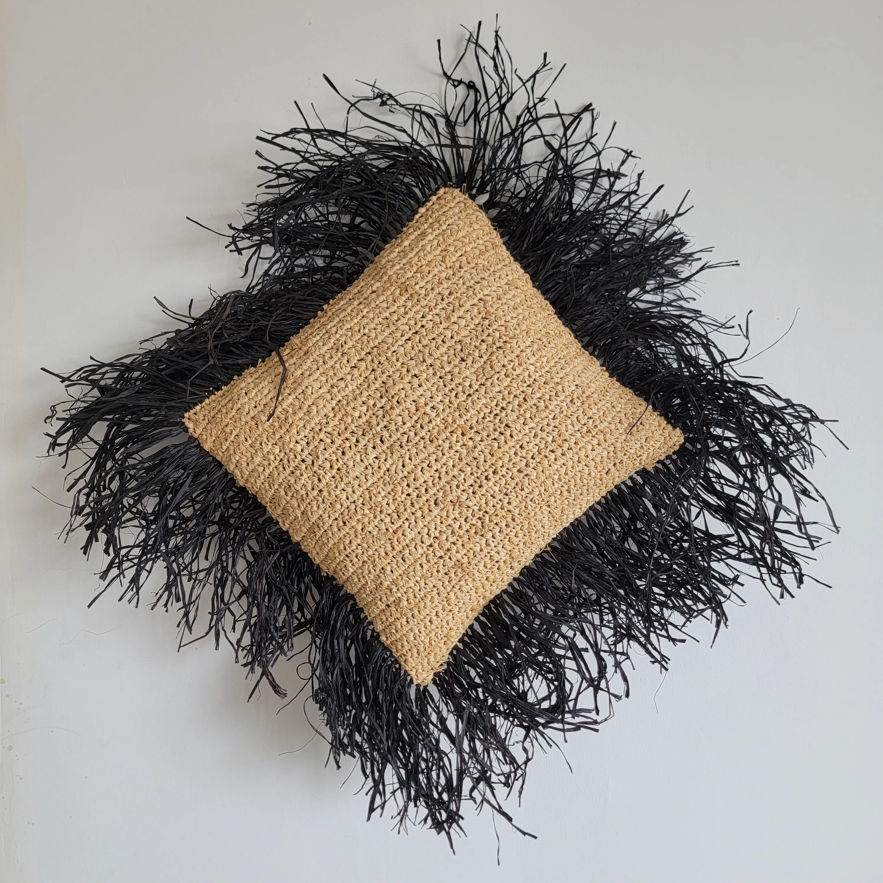 

Natural Fiber weaving Pillow with tassels, 65X65CM black tassel