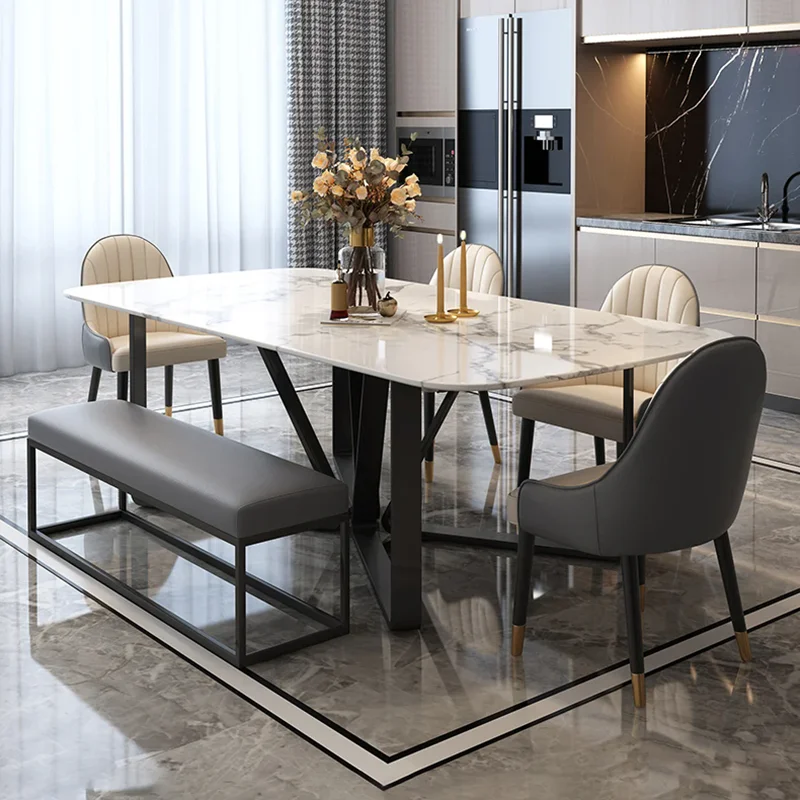 Beauty Marble Dining Table Minimalist Golden Stainless Steel Design High-End Rectangle Table Restaurant Muebles Hotel Furniture
