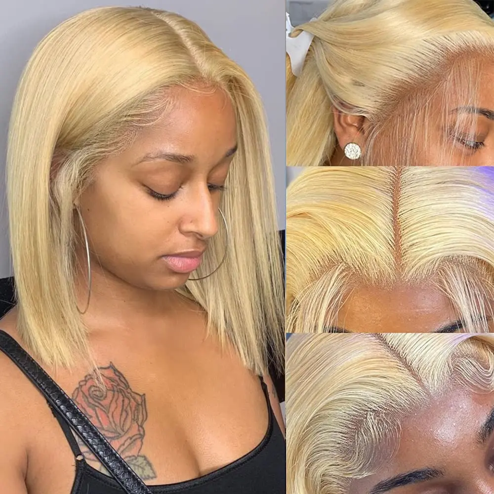 Ulrica Straight Blonde Bob Wig Human Hair 13x4 Lace Front Wigs Human Hair 100% Natural 180% Density Short Bob Wigs Pre Plucked